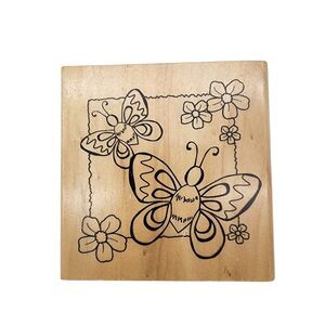 Anita's 2002 Sugarloaf Butterfly Flowers Wood Mounted Rubber Stamp Craft 3x3